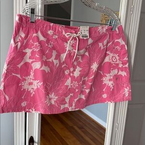 J. Crew Pink & White Floral Board Swim Skirt with Drawstring Waist Sz 14